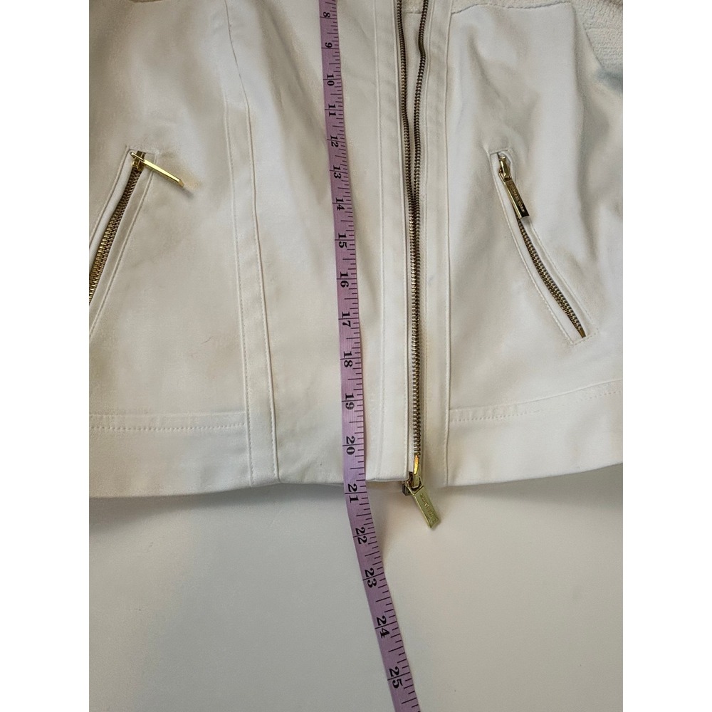 Michael Kors White Moto Jacket Textured Zip Jacket  8 Ladylike Biker Consign - Picture 11 of 12